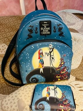 Disney The Nightmare Before Christmas Sally & Jack Teal Mini Backpack and wallet